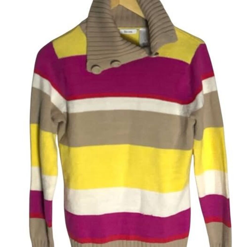 liz & co. Vibrant Striped Cowl Neck Sweater Sz Medium
